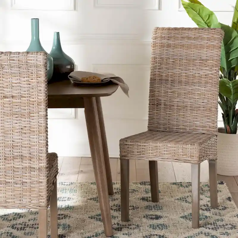 bali & pari Santiago Bohemian Grey Natural Kubu Rattan and Mango Wood Dining Chair
