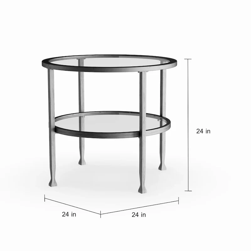 SEI Furniture Glenn Silver Metal Round Side Table with Shelf