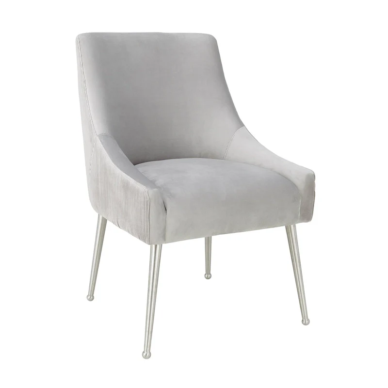 Tasback Pleated Light Grey Velvet Side Chair