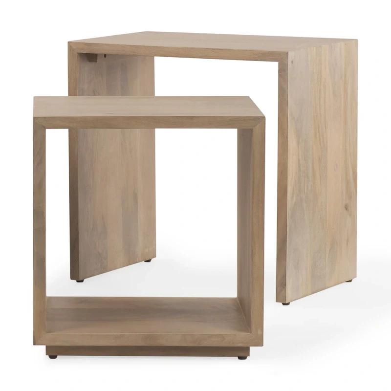 Square Light Brown Solid Wood Nesting Accent Tables - 26L x 19W x 26.5H