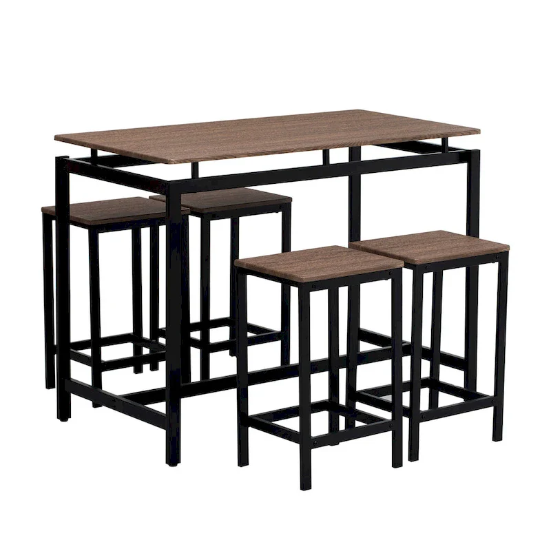 5-Piece Industrial Bar Table Set with Rectangular Table & 4 Chairs