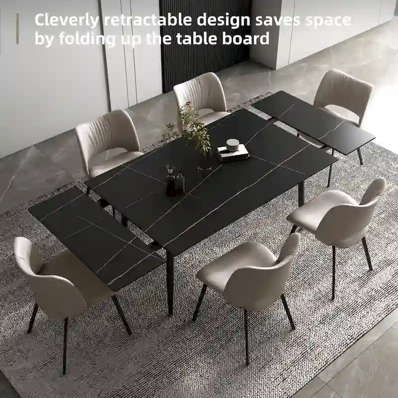 62.9 inch to 94.4 inch Extendable Dining Table Set with Sintered Stone Top 6 Chairs