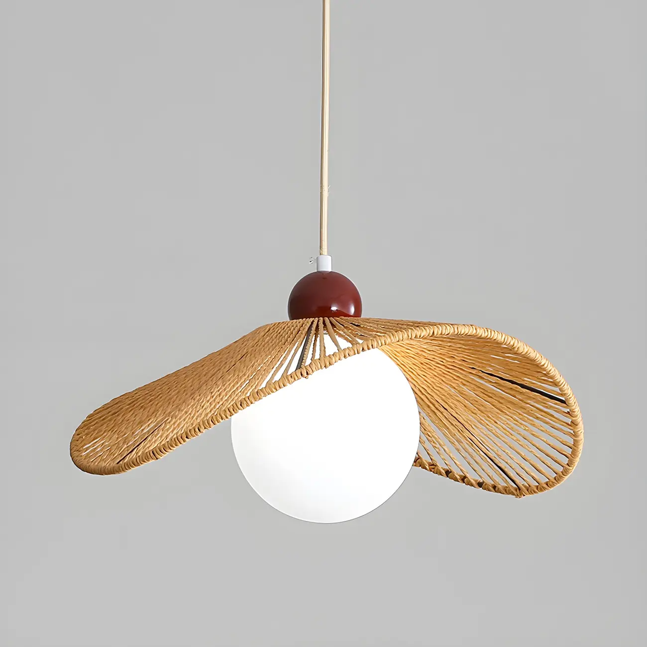 Rattan Curved White Glass Globe Pendant Light