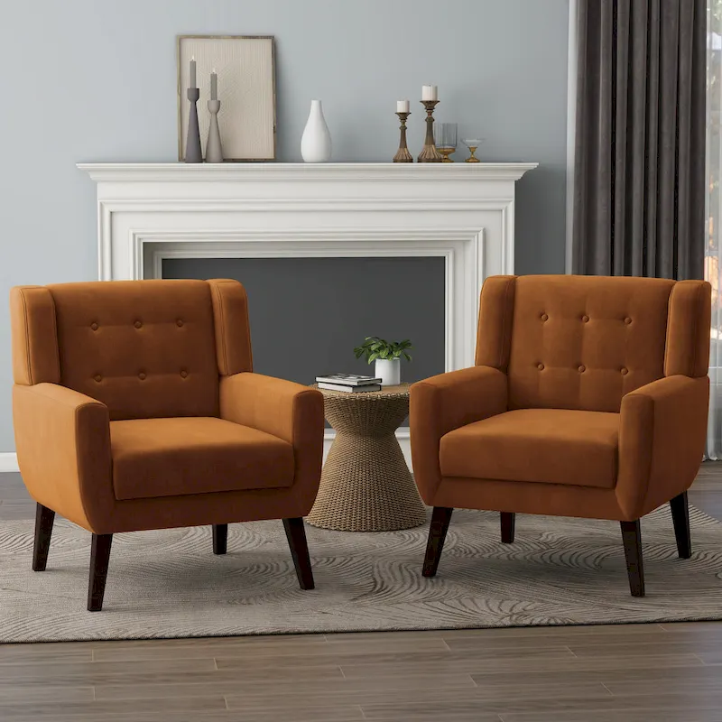 Velvet Upholstered Armchair Tufted Accent Chairs Set of 2