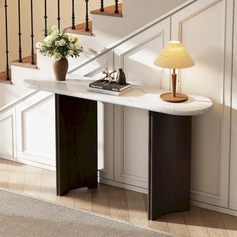 53.9  Console Table with Faux Marble Top & Wood Base