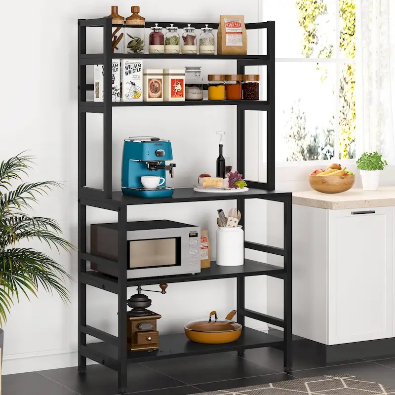 5-Tier Kitchen Bakers Rack with Hutch - Brown/Black/White