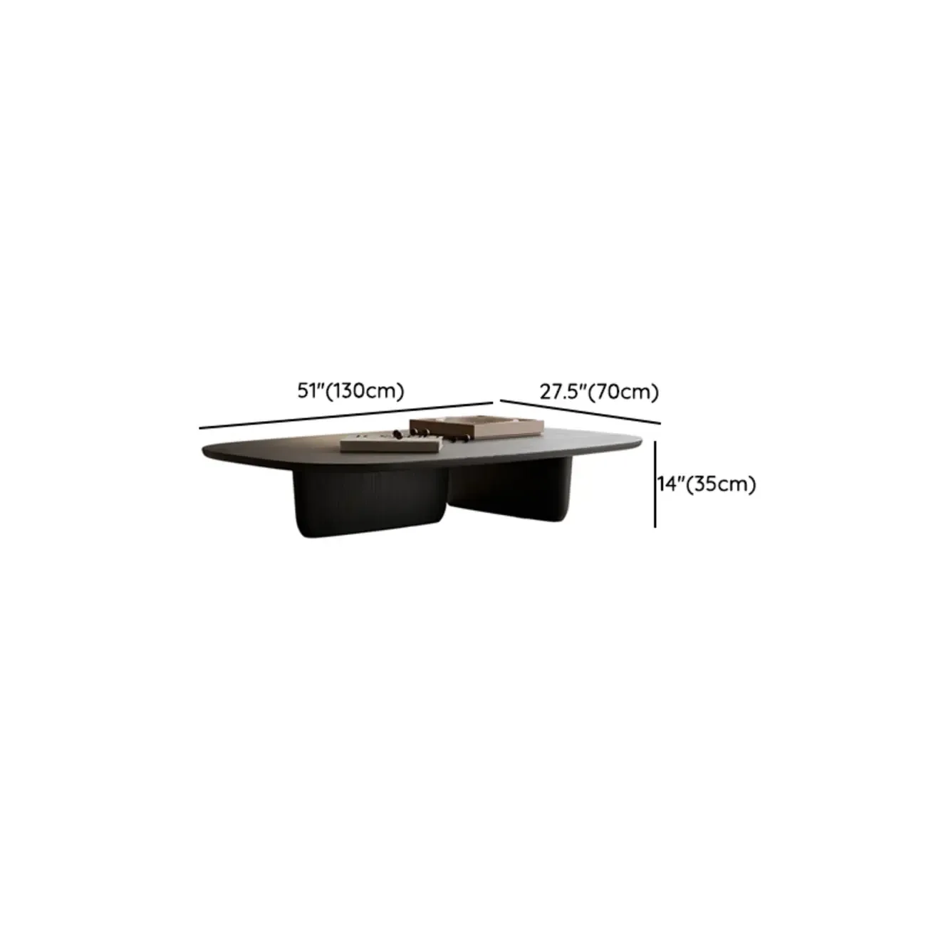 14 in Modern Black Oval Coffee Table with Double Pedestal