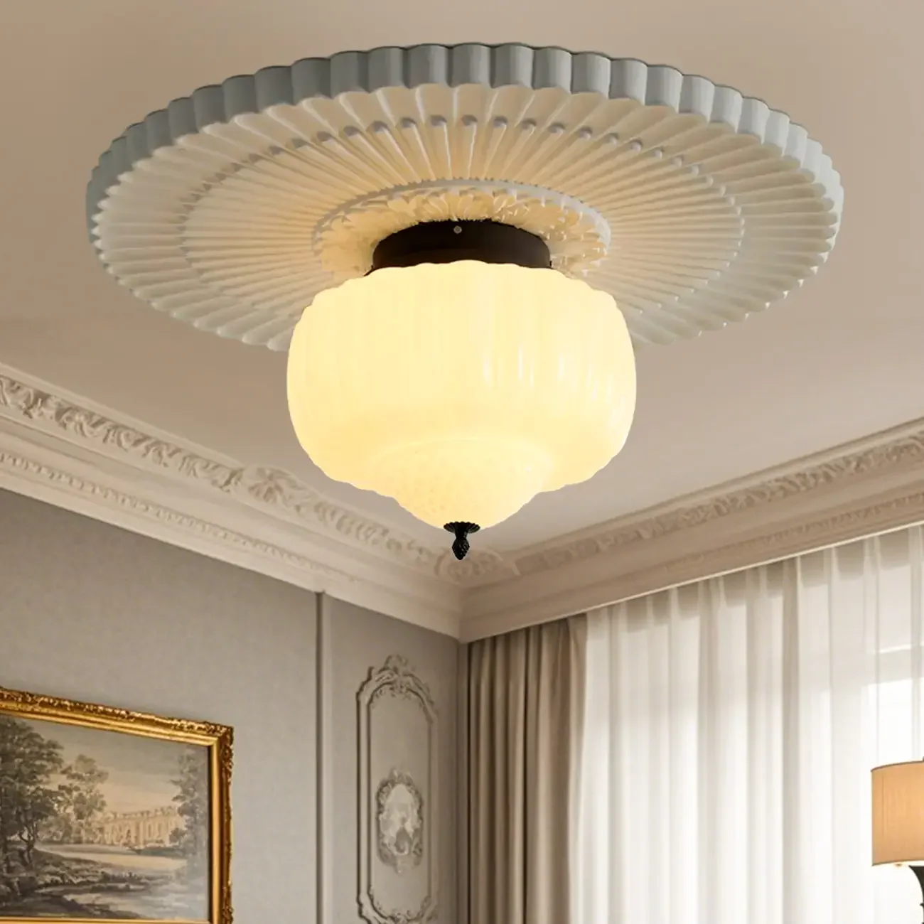 Mini Modern Round Drum Glass Semi Flush Ceiling Light