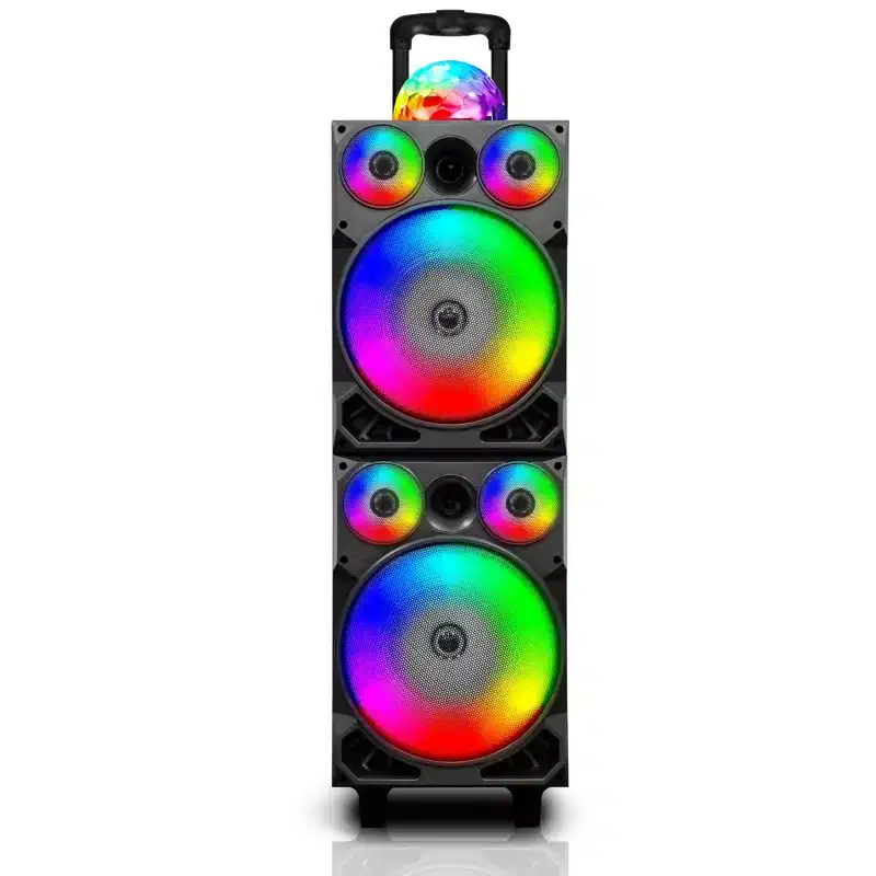 TOPTECH SUNNY-208 Dual 28'' Woofer Bluetooth Speaker with Disco Lights, Powerful Stereo Sound, 33ft Wireless Range, Ideal for Home/Outdoor Use