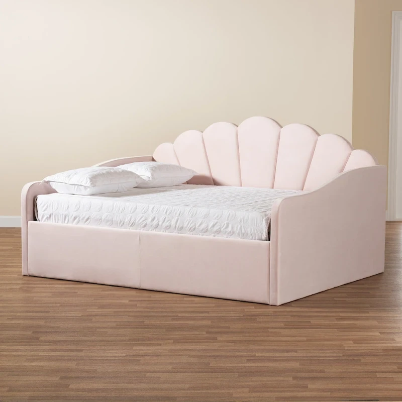 Timila Modern Velvet Upholstered Daybed-Light Pink