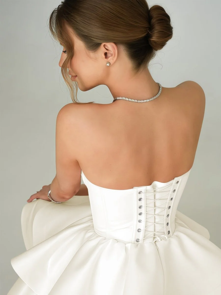 Ivory - A Line Sweetheart Satin Ruffles Short Homecoming Dress