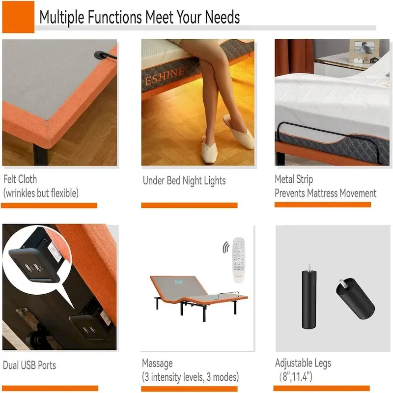 ESHINE Adjustable Bed Frame, with Massage