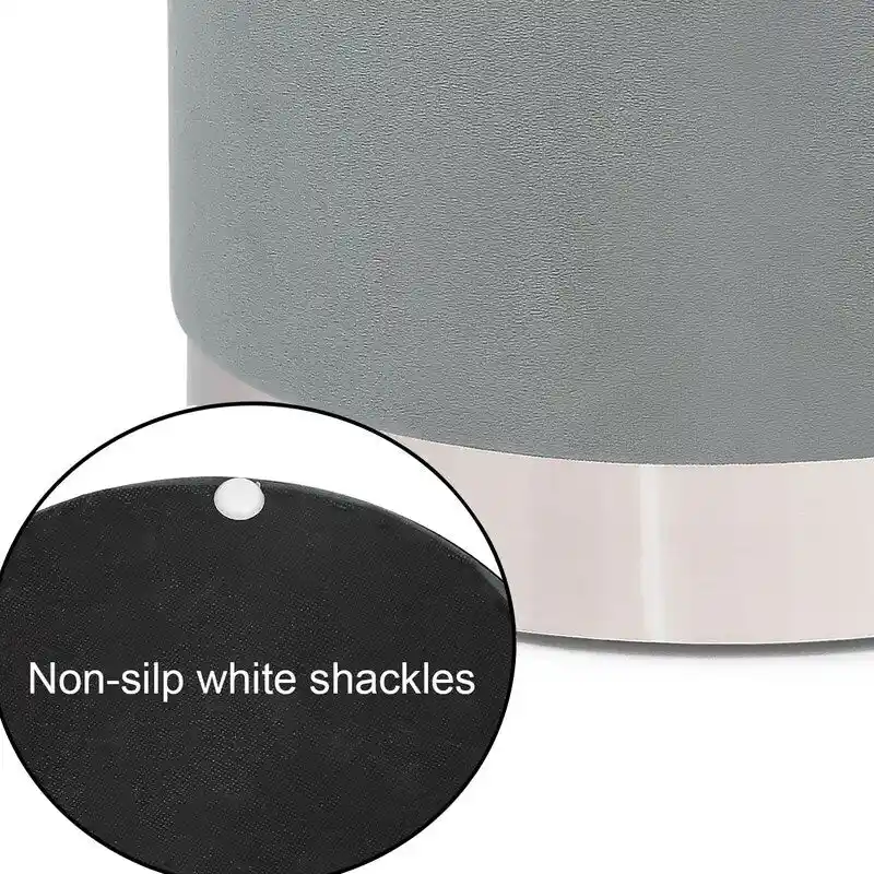 Adeco Vanity Upholstered Round Velvet Ottoman Footstool Silver Trim