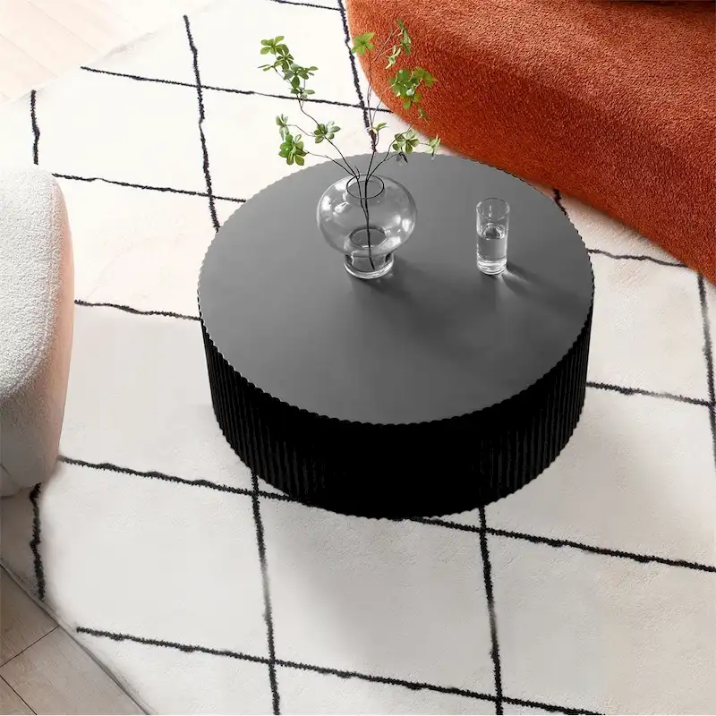 Modern Round Wood Coffee Table-Black
