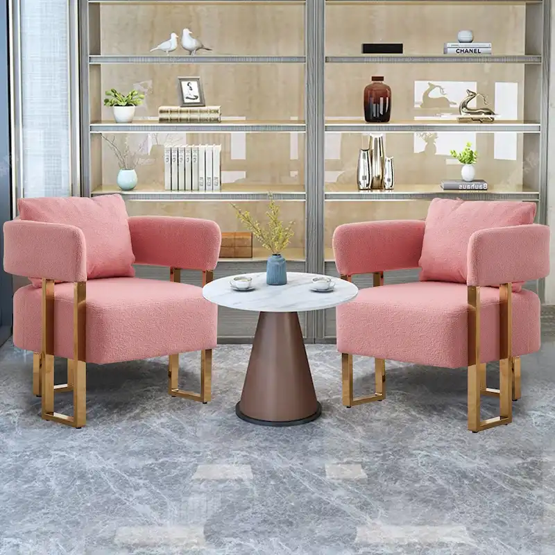 Pink 24.41 Upholstered Accent Chair with Gold Legs (Set of 2)