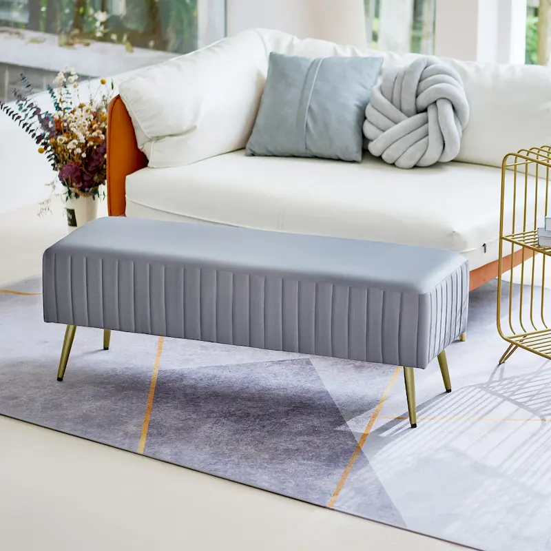 46  Modern Upholstered Bed and Entryway Bench with Padded Velvet Seat