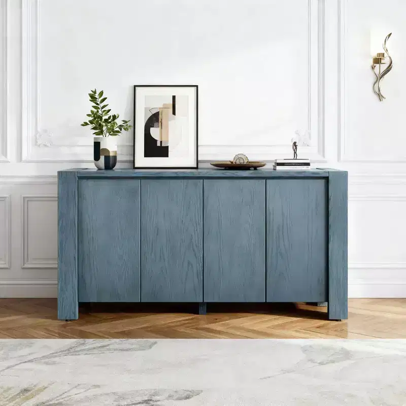 Hostack 4-Door Farmhouse Sideboard Buffet Cabinet with Adjustable Shelves for Dining Room and Kitchen Storage, Navy Blue