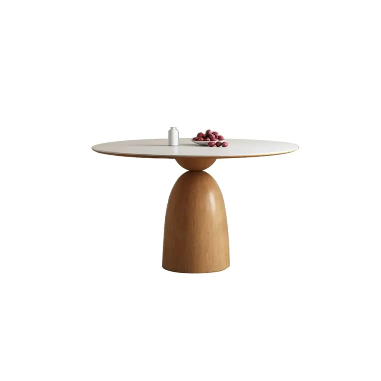 Modern White Stone Natural Wood Round Dining Table