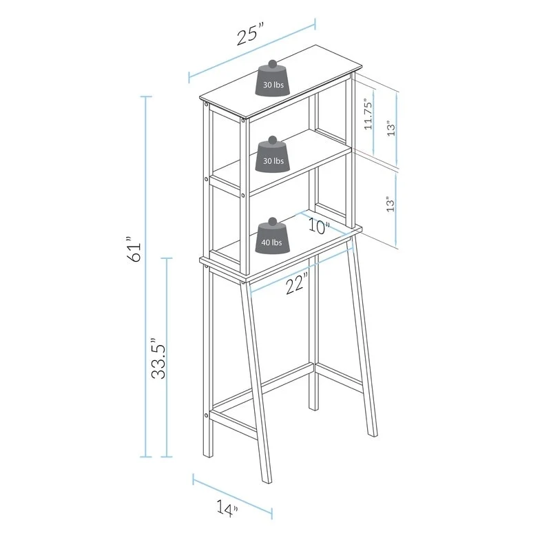 Spacesaver Solid Wood Over The Toilet Rack with Shelves - N/A