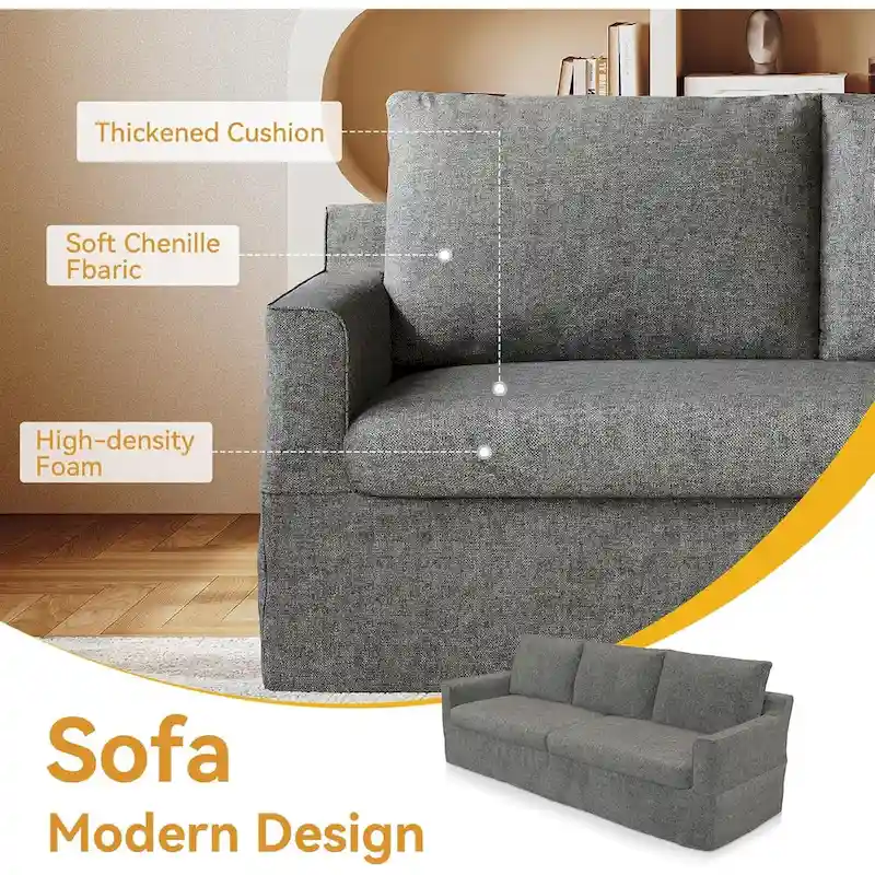 93 Modern 3-Seater Sofa Couch with Deep Seats and Removable Slipcover