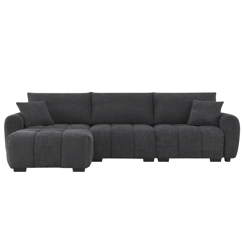 100 L-Shaped Sofa Boucle Fabric Couch with Movable Ottoman