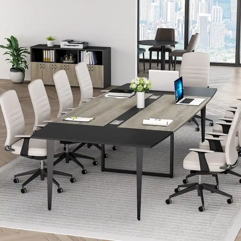 8FT Conference Table,Boat Shaped Meeting Table with Rectangle Grommet