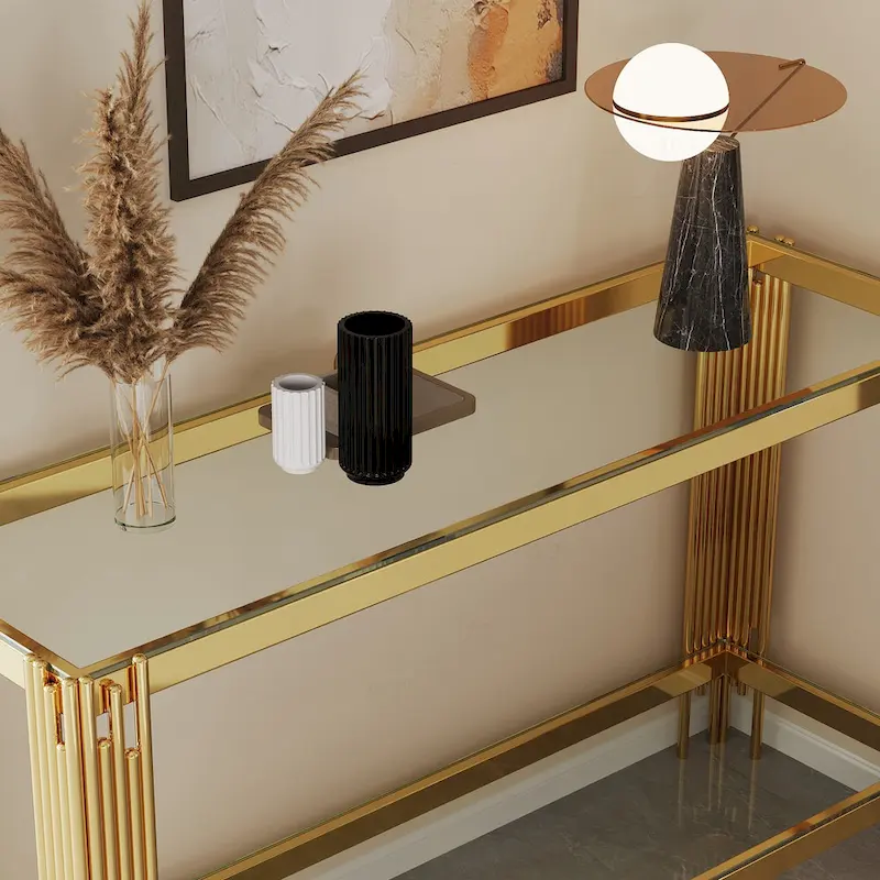 Sophisticated Double-Layer Tempered Glass Console Table
