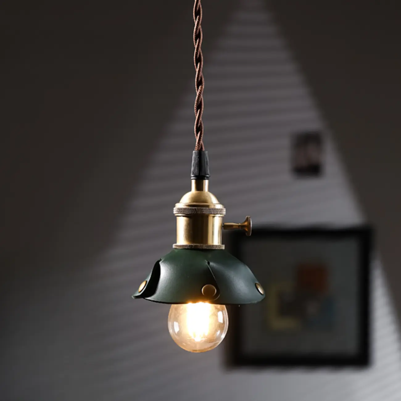 Modern Geometric Leather Gold Metal Pendant Light
