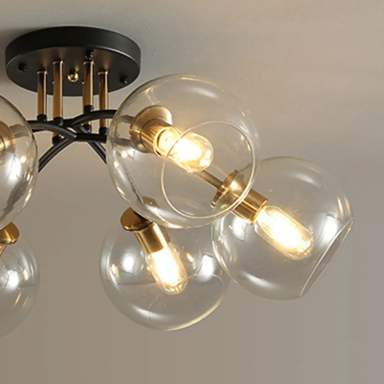 Modern Smoke Grey Glass Sphere Semi Flush Ceiling Light