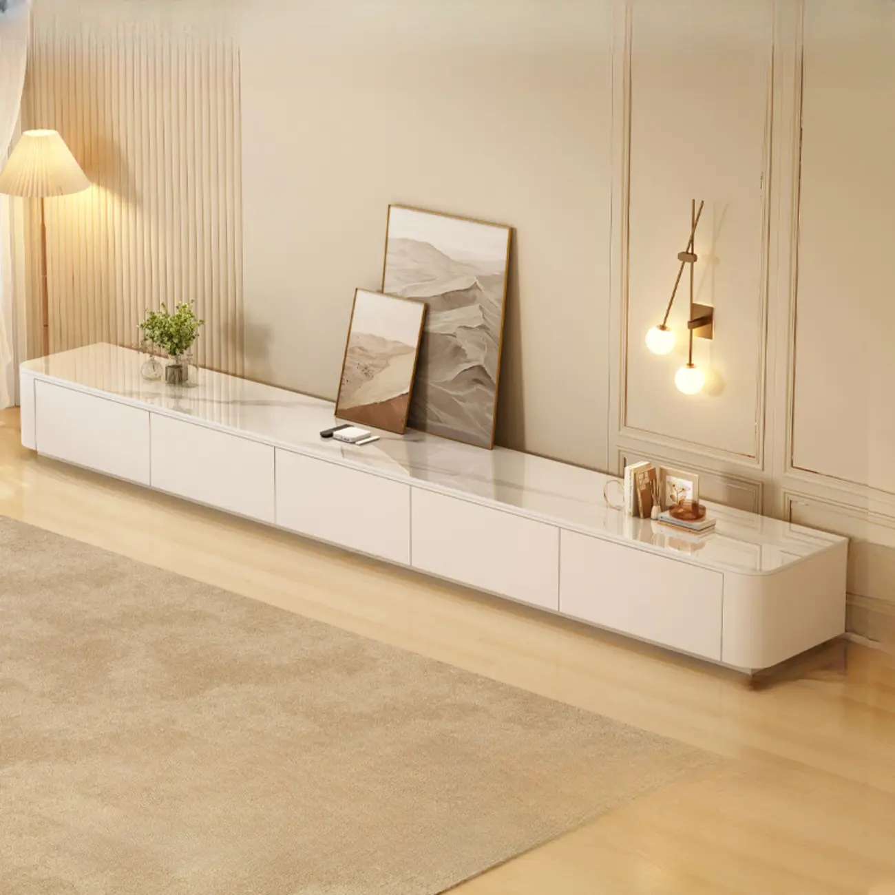 Modern Wooden TV Stand with Drawers and Cable Management