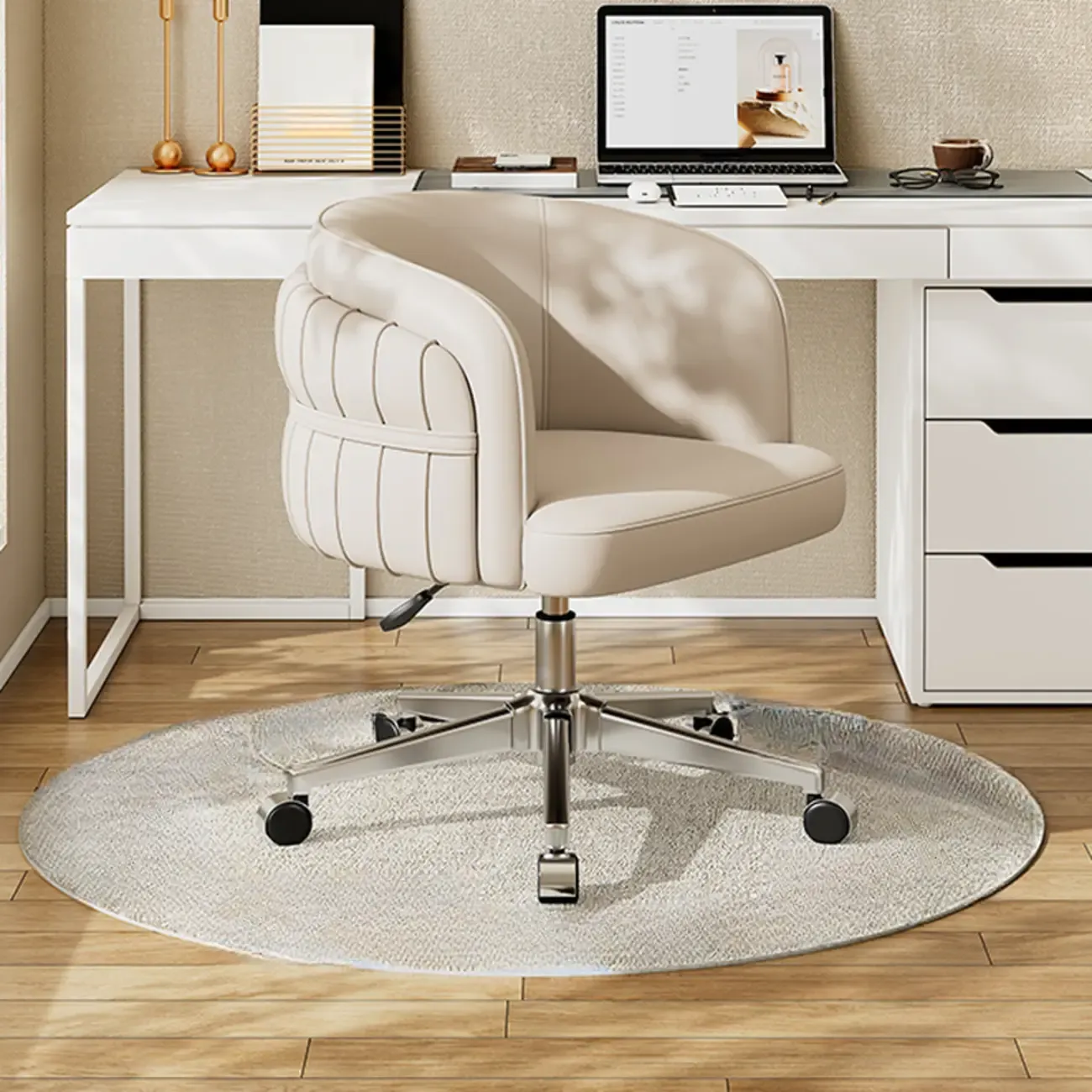 Modern Leather Low Back Ergonomic Office Chair with Wheels