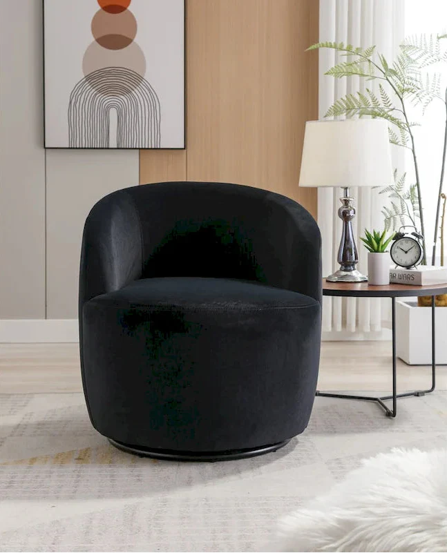 Swivel Accent Chair, Modern Round Vanity Chair for Living Room, Comfy Velvet Barrel Armchair, Small Single Sofa