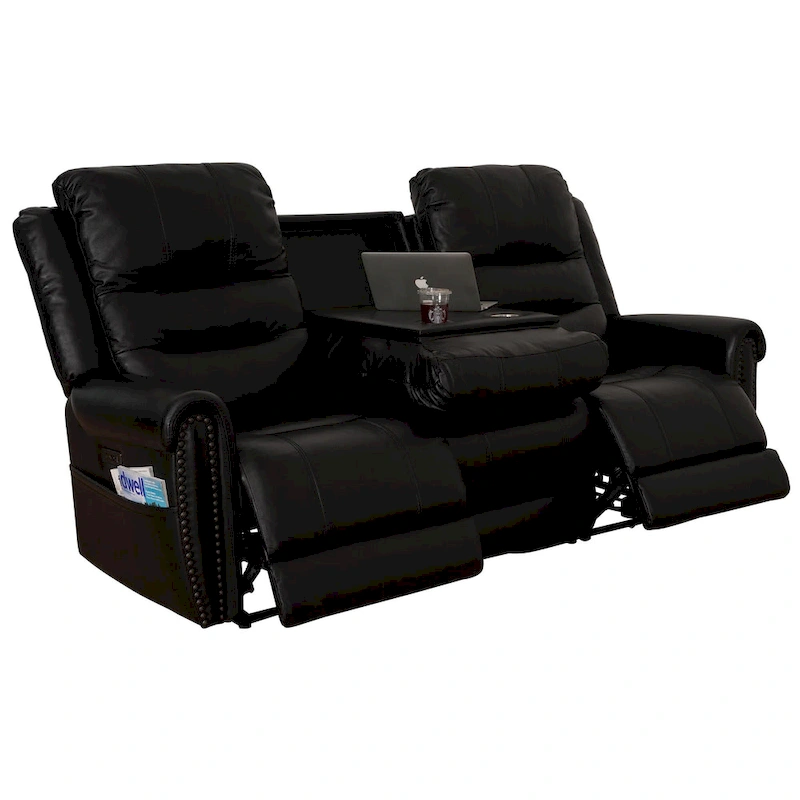Genuine Leather Black Power Recliner Sofa, Loveseat, Recliner With Adjustable Headrest and Extendable Footrest
