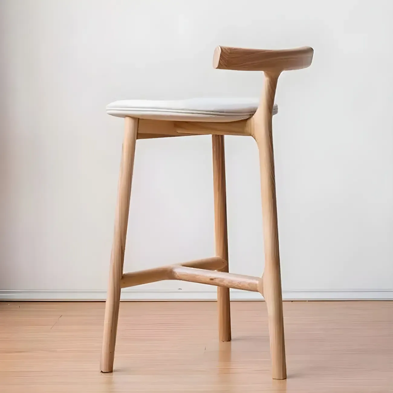 Natural Tripod Ash Wood Fabric Armless Bar Stool