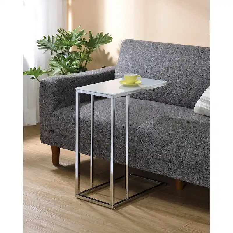White Glass Top Chrome Accent Side Table, 1-Person