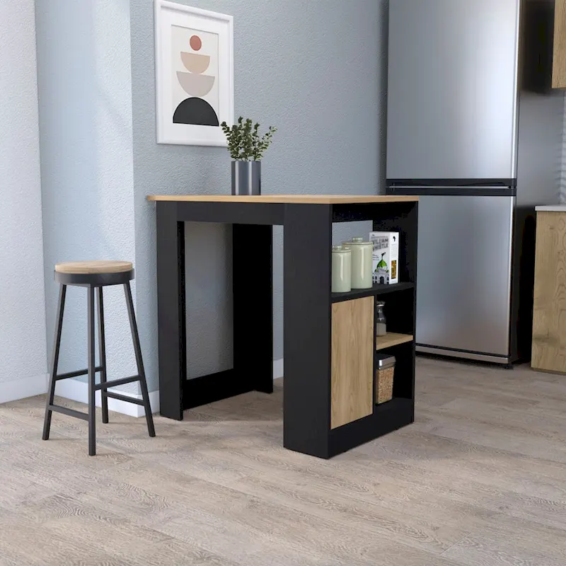 Kitchen Island with Melamine Top - Black & Natural Oak Finish - 36W x 36.2H x 23.2D