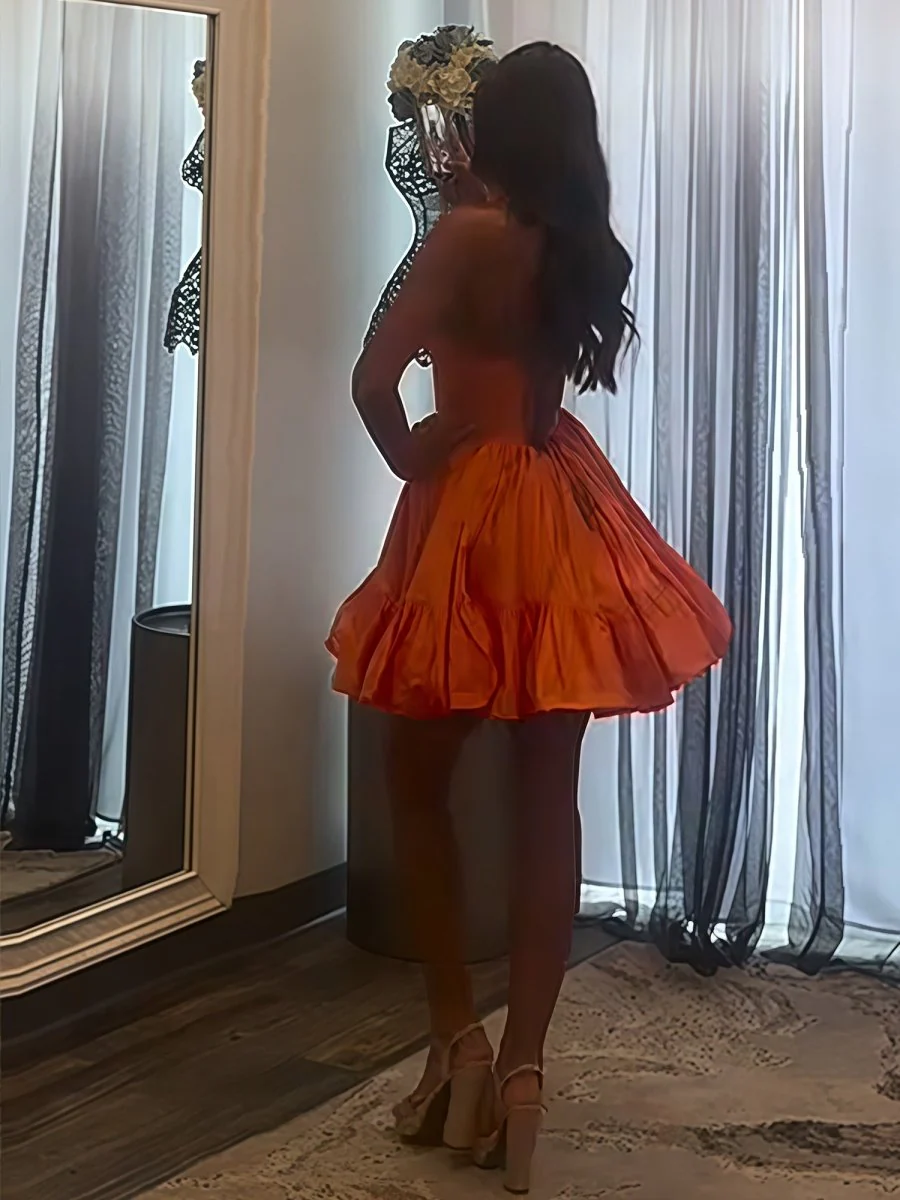Orange - Halter A Line Ruffled Short Homecoming Dress With Beading