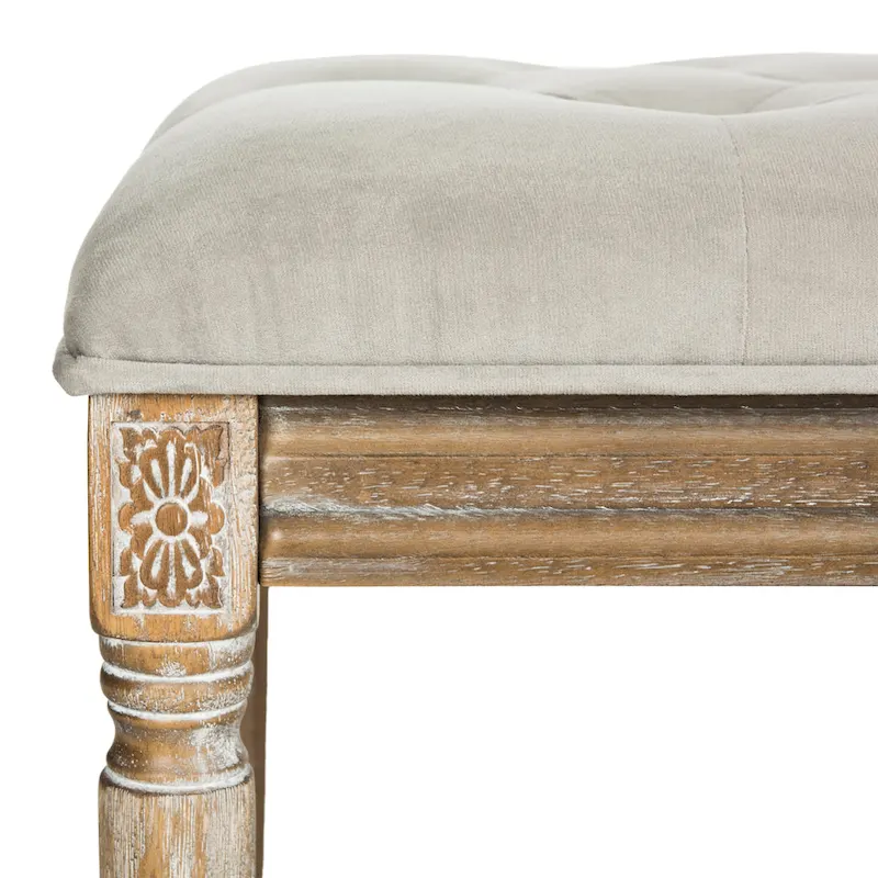 French Brasserie Tufted Rubberwood Bench in Rustic Oak Finish — 47