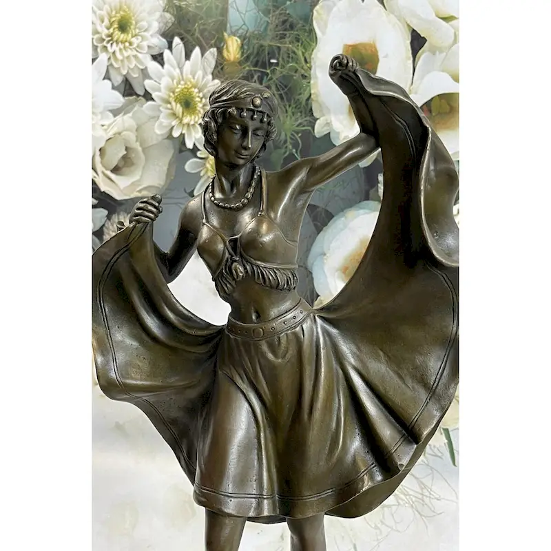 Bergman Art Deco Flapper Dancer Girl Lifting Skirt Bronze Statue Figure Sculpture 18 Inches X 8 Inches
