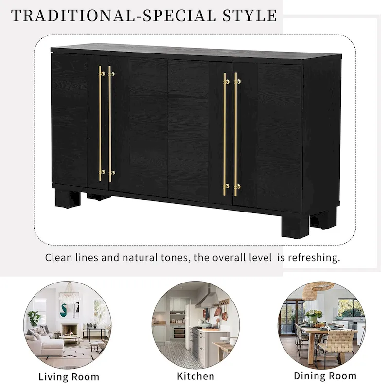 Sideboard Buffet Cabinet with Adjustable Shelves & Gold Handles