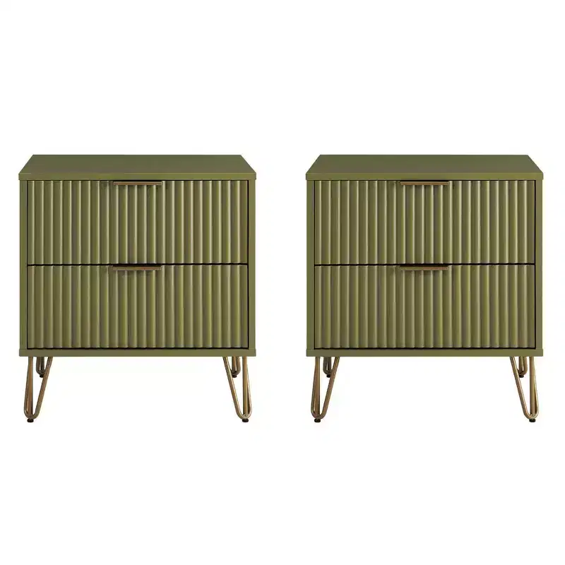 Manhattan Comfort Set of 2 Dumbo 2 Drawer Nightstands Olive Green