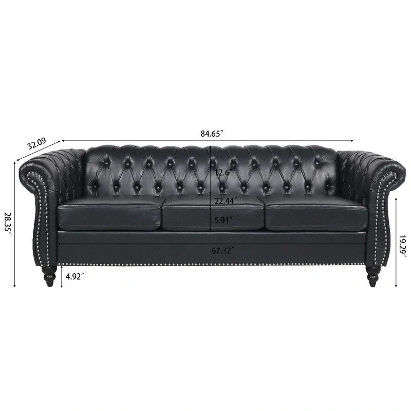 GEITIN 84.65 PU Rolled Arm Chesterfield 3 Seater Sofa