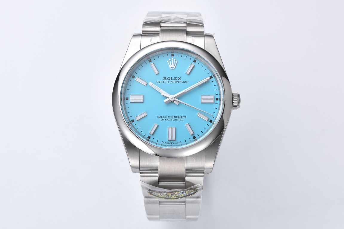 Replica Rolex Oyster Perpetual with light blue dial and 3230 clone movement