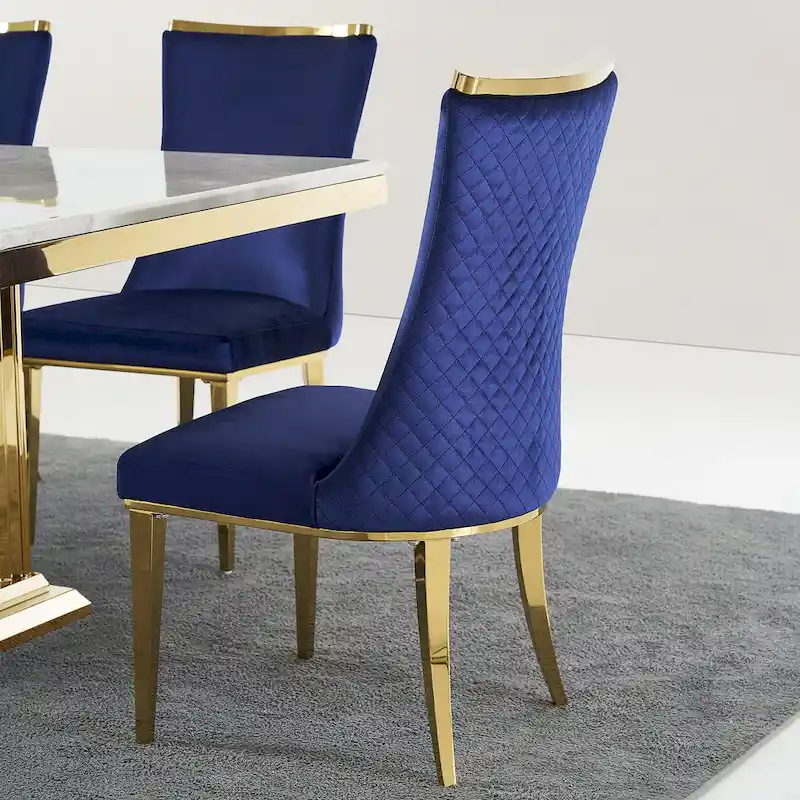 Velvet Dining Room Chairs with Reticulate Texture Back and Metal Trim Top