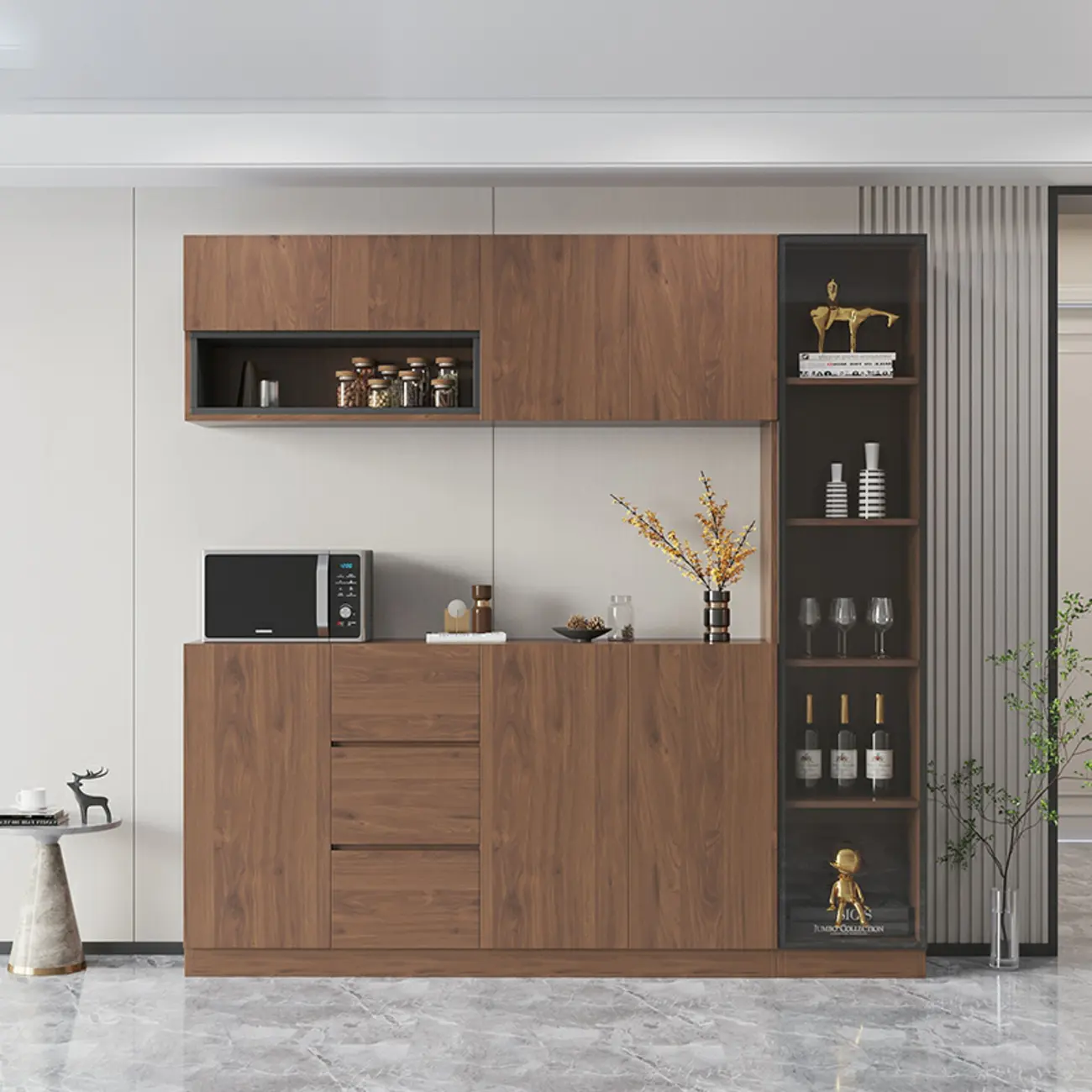Modern Wooden Sideboard with Drawers & Shelves & Cabinets