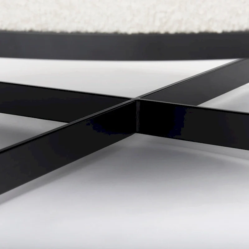 Amelia Cream Boucle Fabric with Black Metal Frame Round Ottoman