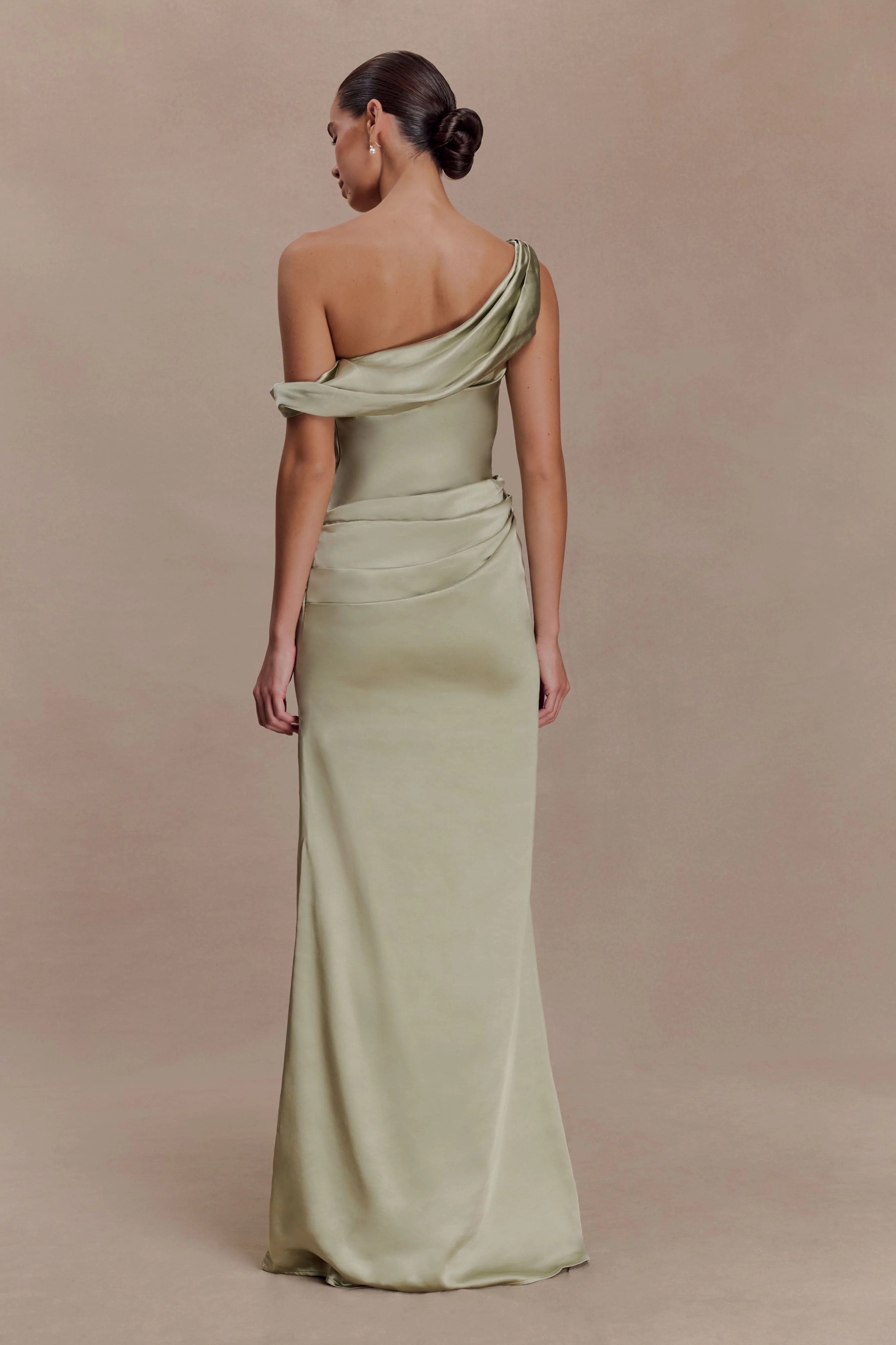 Dalia Off Shoulder Satin Maxi Dress - Sage