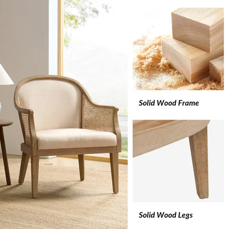 Danilo Farmhouse Rattan Solid Wood Armchair with Solid Wood Legs by HULALA HOME