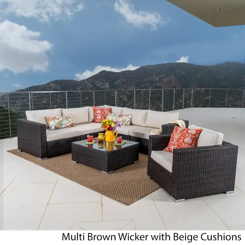 Christopher Knight Home Santa Rosa Outdoor 7-piece Wicker Seating Sectional Set