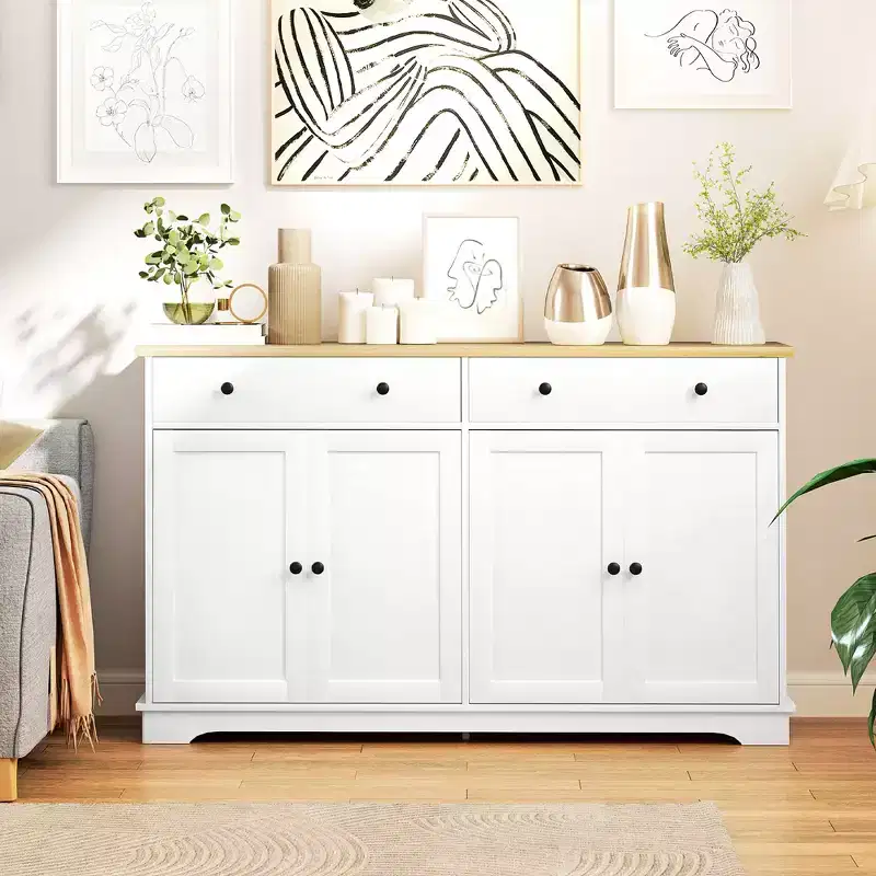 Modern Sideboard, Buffet Cabinet with Storage Drawers, Adjustable Shelves for Living Room, Dining Room, Entryway